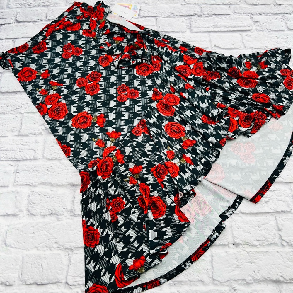 NWT LuLaRoe Black and Red Floral Midi Wrap Skirt Large Roses Floral Romantic
